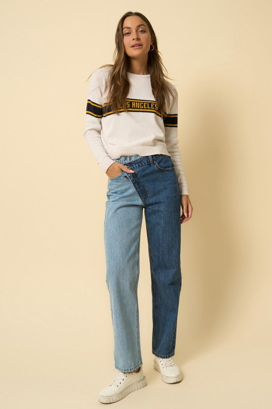 Two-Tone Crossover Straight Jeans