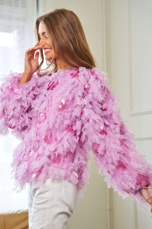 Davi & Dani Fluffy Tiered Ruffle Party Jacket