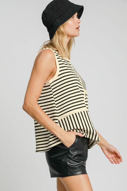 Umgee - Round Neck Texture Striped Tank