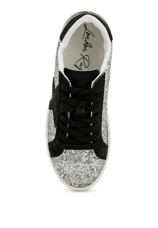 SHINDING Glitter Star Chunky Sneakers