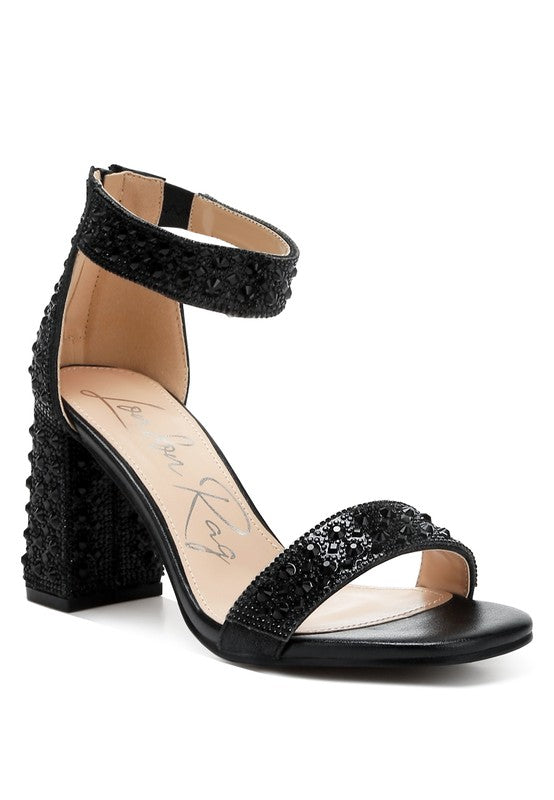 CADY Rhinestone Embellished Block Heel Sandals