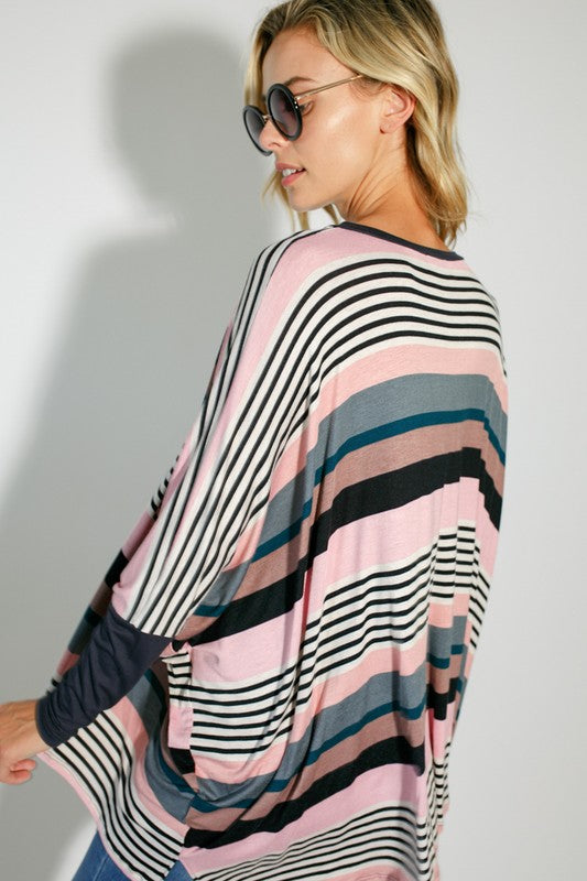 e Luna Multi Stripe Print Jersey Top