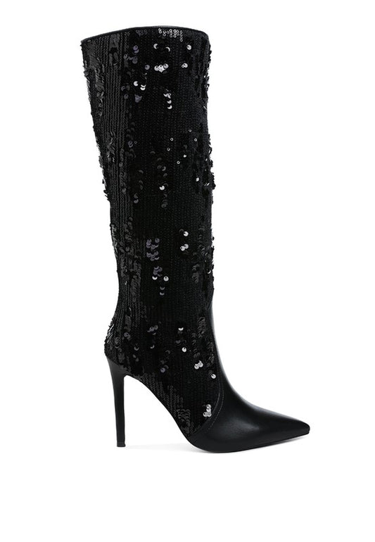 SITARAH Sequin Embellished Stiletto Long Boots