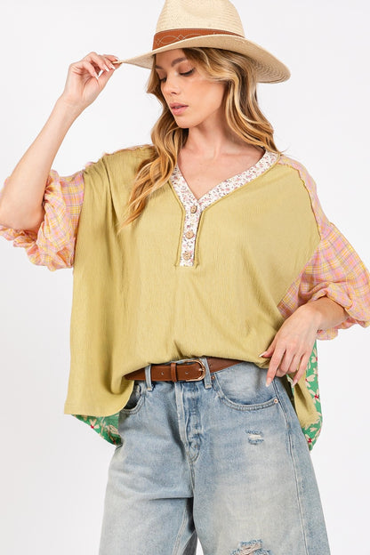 SAGE+FIG Color Block Bubble Sleeve Top