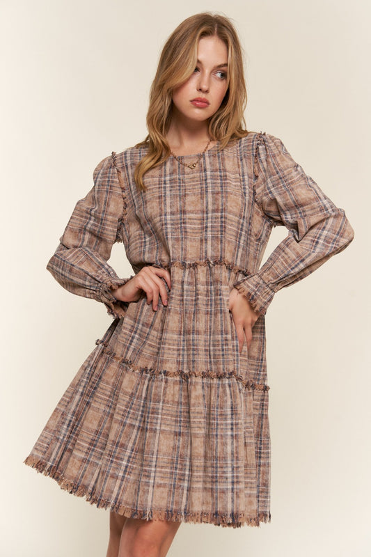 And The Why Full Size Tiered Plaid Dress