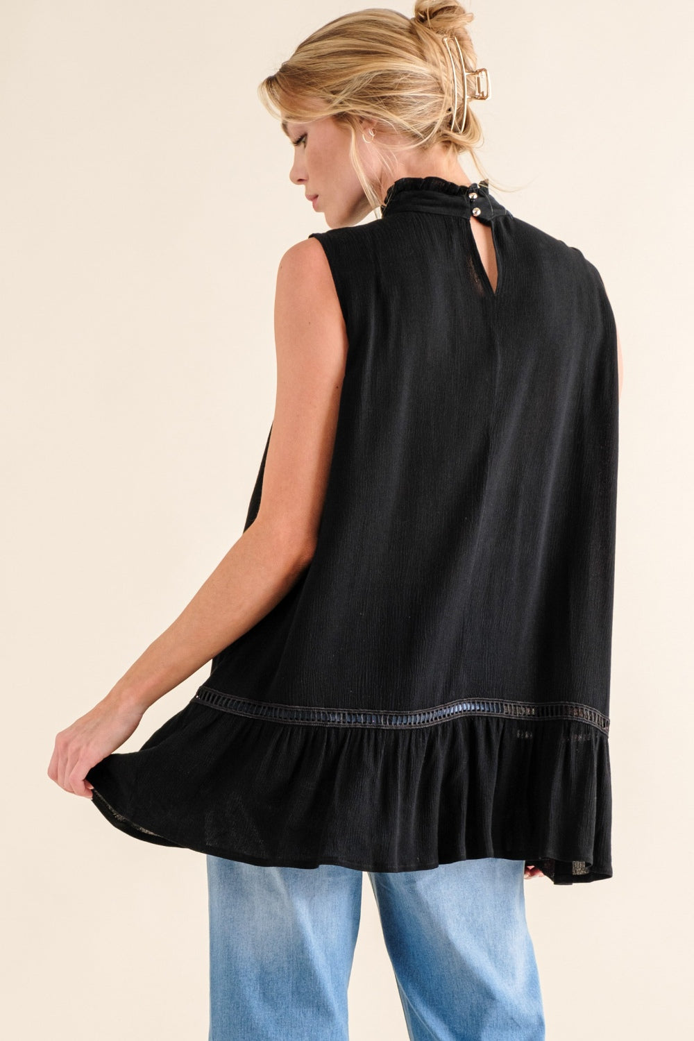 And The Why Lace Detail Ruffled Top