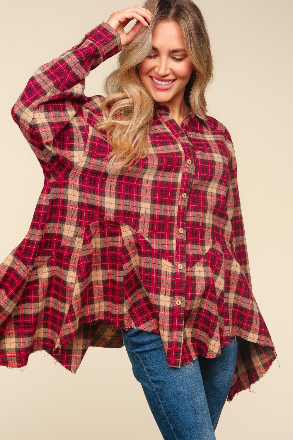 Haptics Plaid Button Down SharkBite Shirt