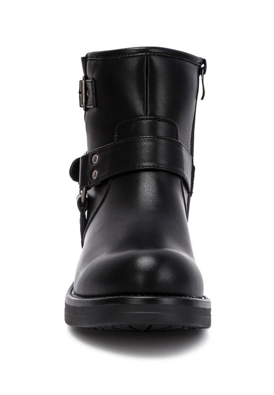 ALLUX Faux Leather Pin Buckle Boots