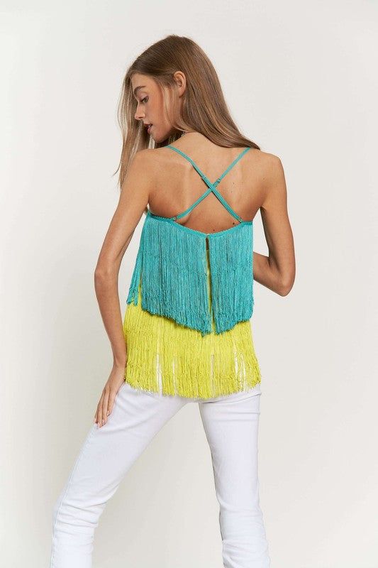 Davi & Dani Fringe Overlay Party Cami Top