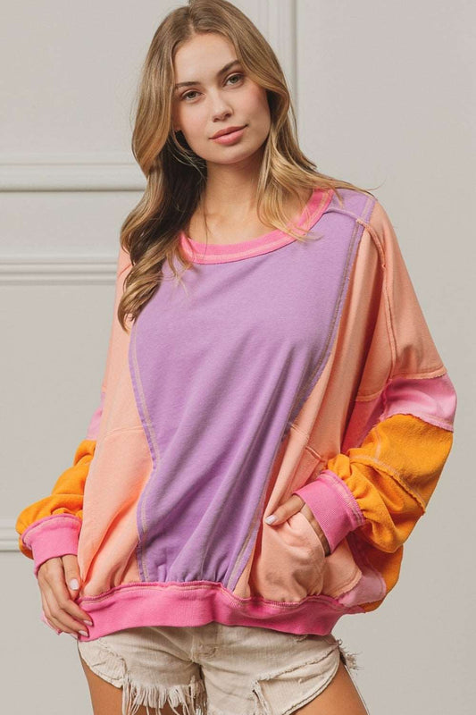 Color Block Exposed Seam Sweatshirt