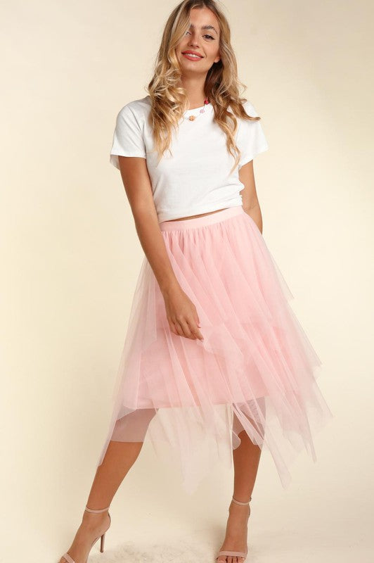 Haptics Asymmetric Tiered Tulle Midi Skirt