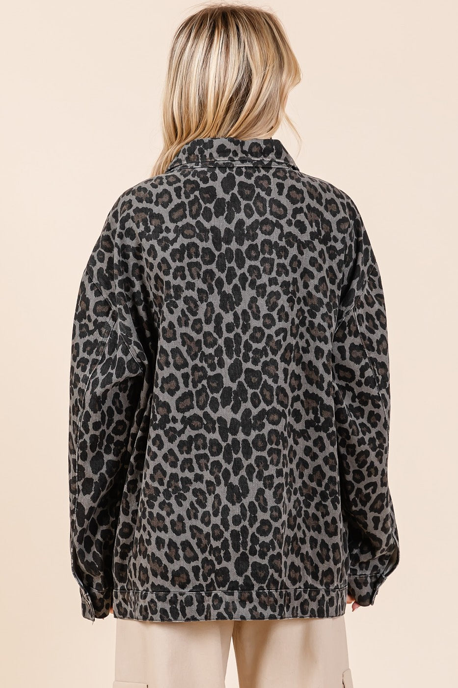 Mittoshop Leopard Button Up Denim Shacket