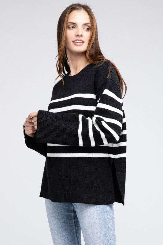 BiBi Oversized Ribbed Hem Stripe Sweater