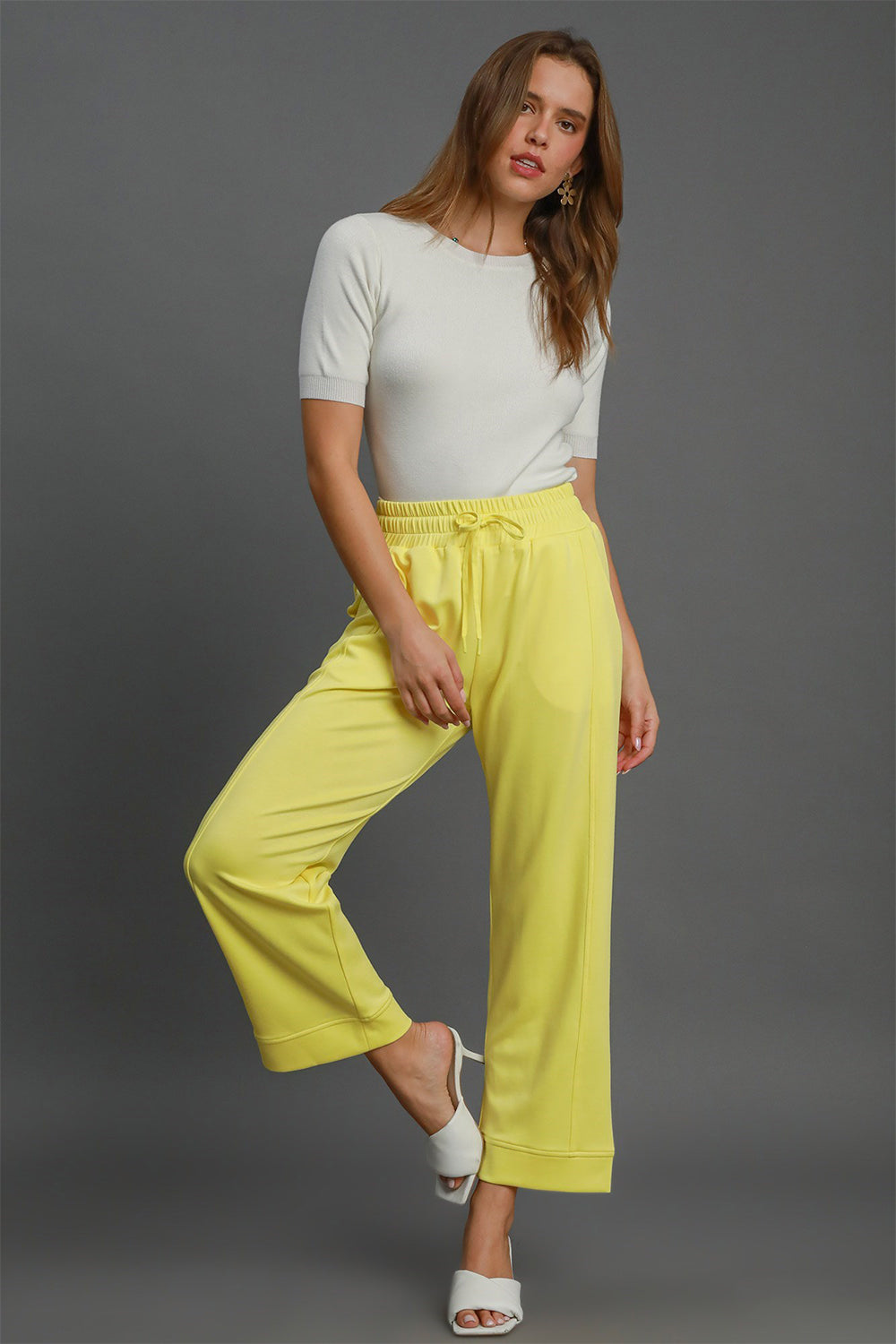 Umgee - Drawstring Elastic Waist Wide Leg Pants