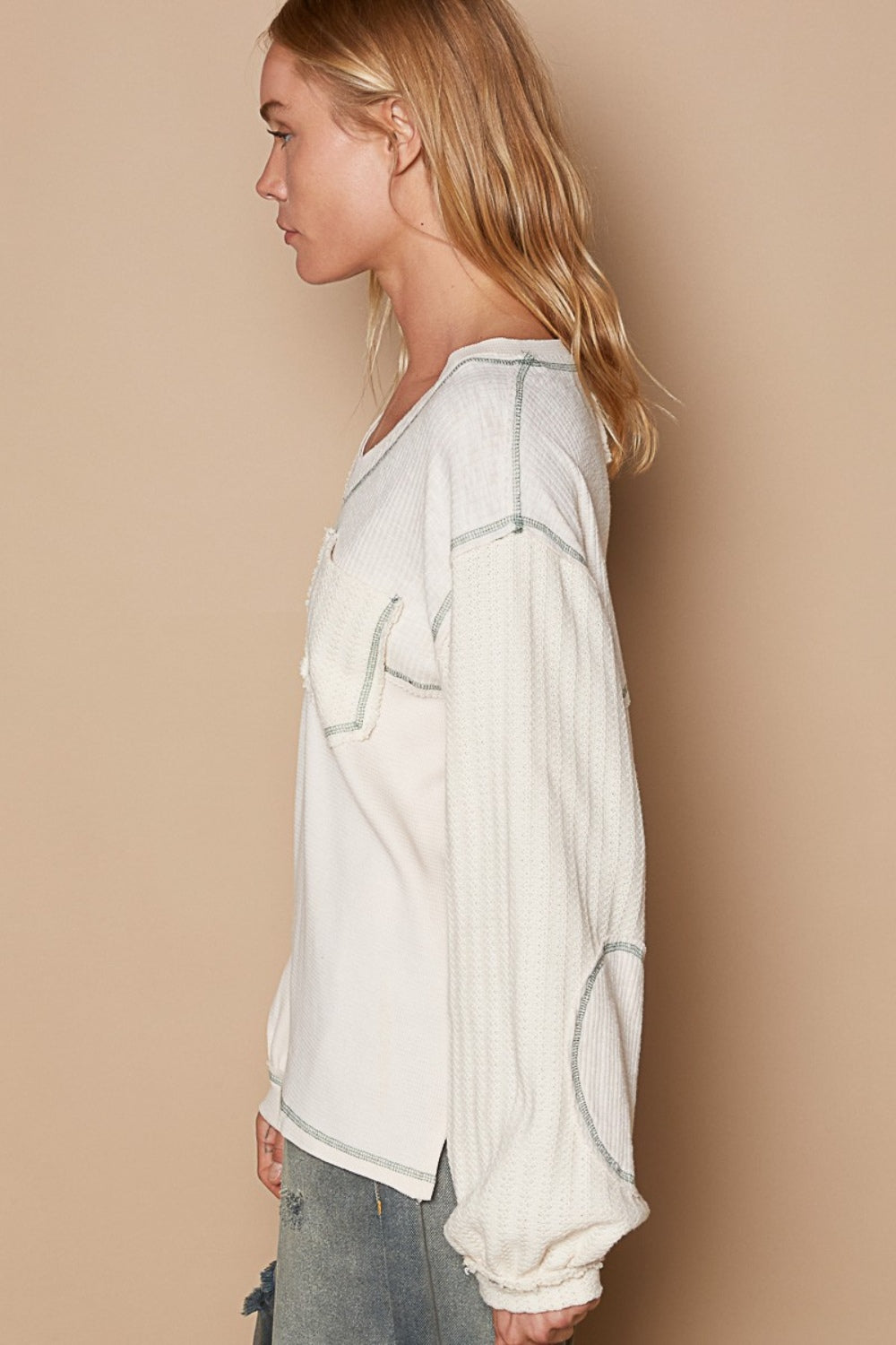 POL Knit Panel Exposed Seam Top