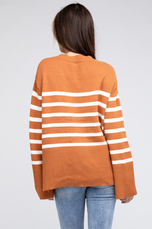 BiBi Oversized Ribbed Hem Stripe Sweater