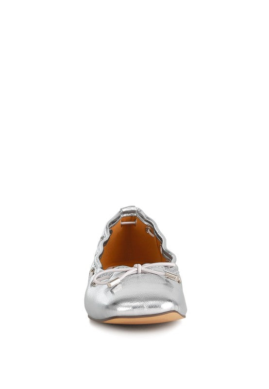 MARLOW Metallic Eyelet Detail Bow Ballerinas