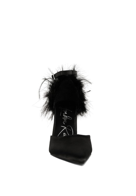 PALMETTA Fur Detail Block Heel Sandal