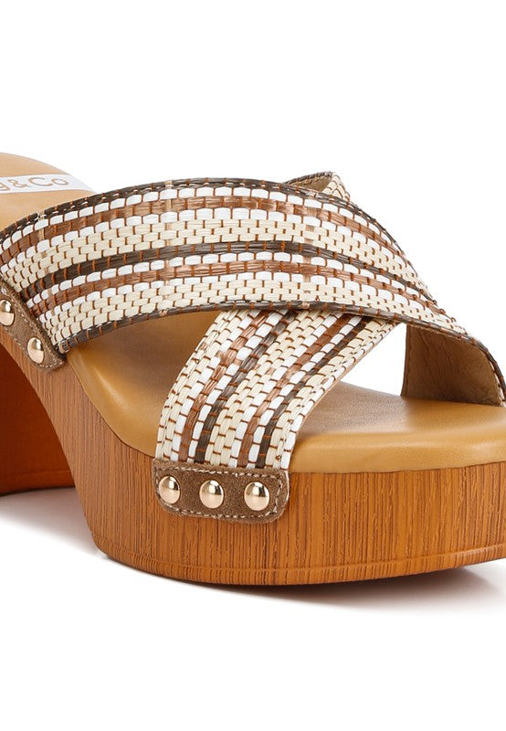 FINLEY Raffia High Block Heel Mules