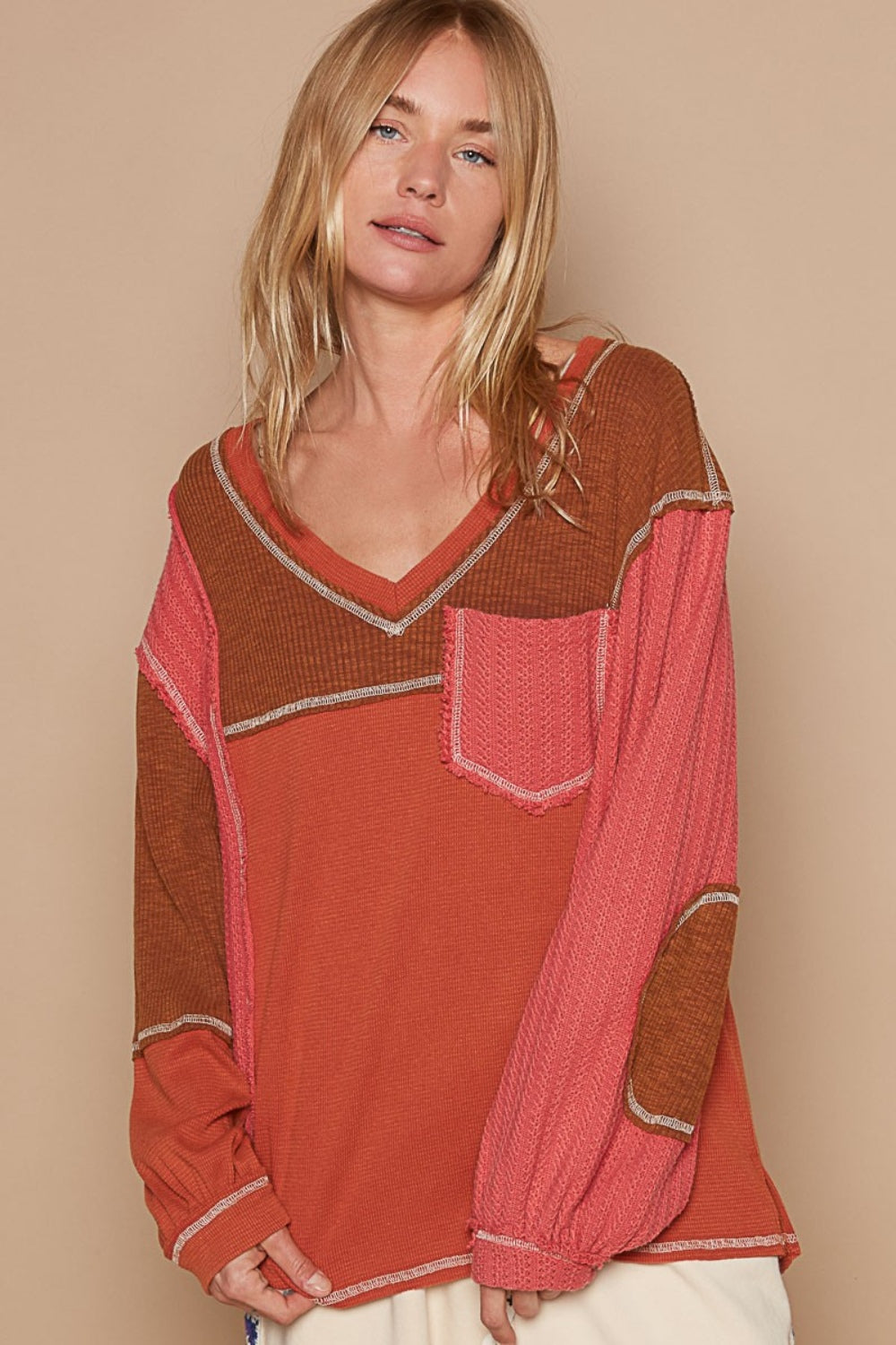 POL Knit Panel Exposed Seam Top