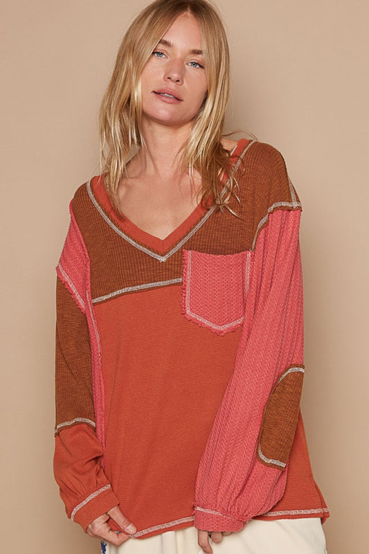 POL Knit Panel Exposed Seam Top