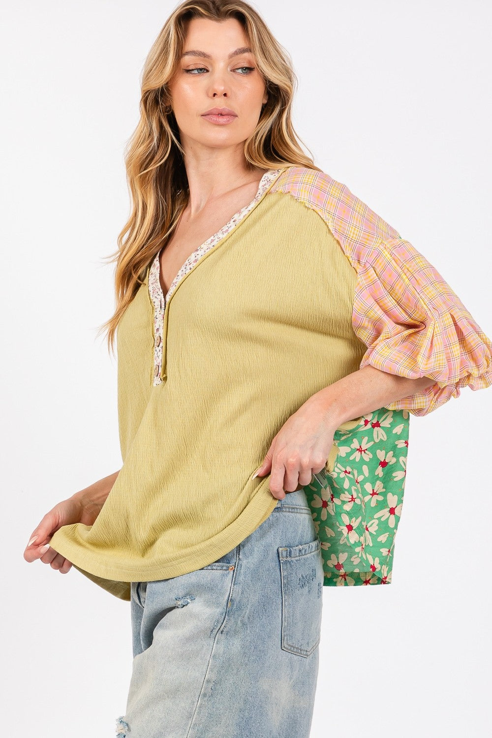 SAGE+FIG Color Block Bubble Sleeve Top