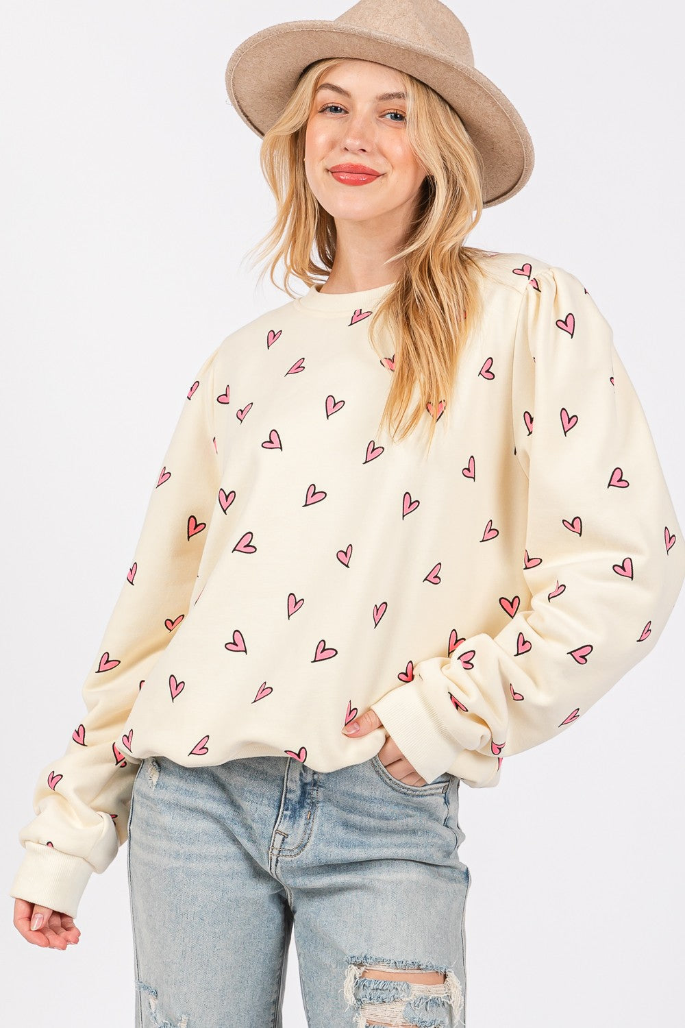 SAGE + FIG Heart Printed Contrast Sweatshirt