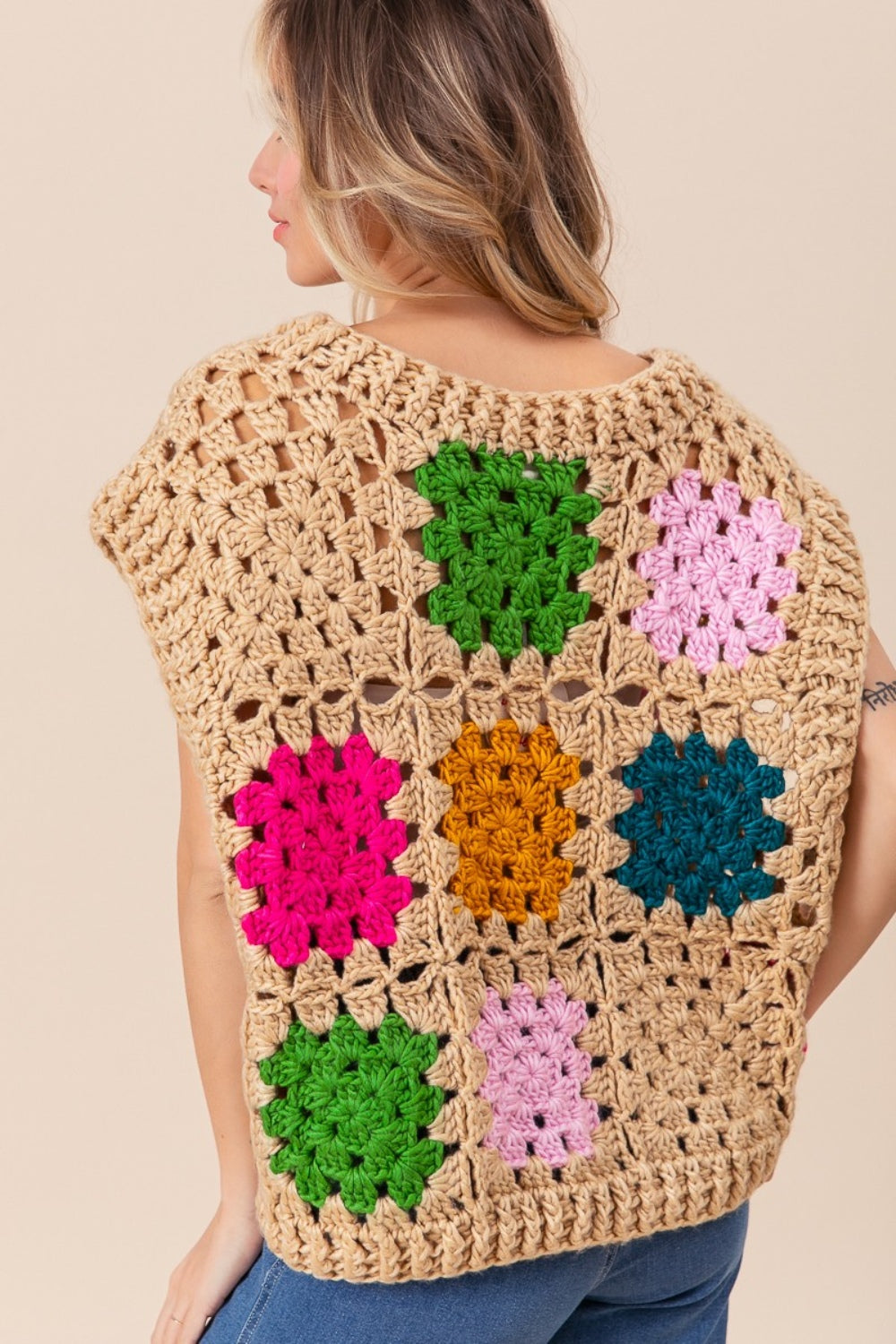 BiBi Granny Square Openwork Sweater