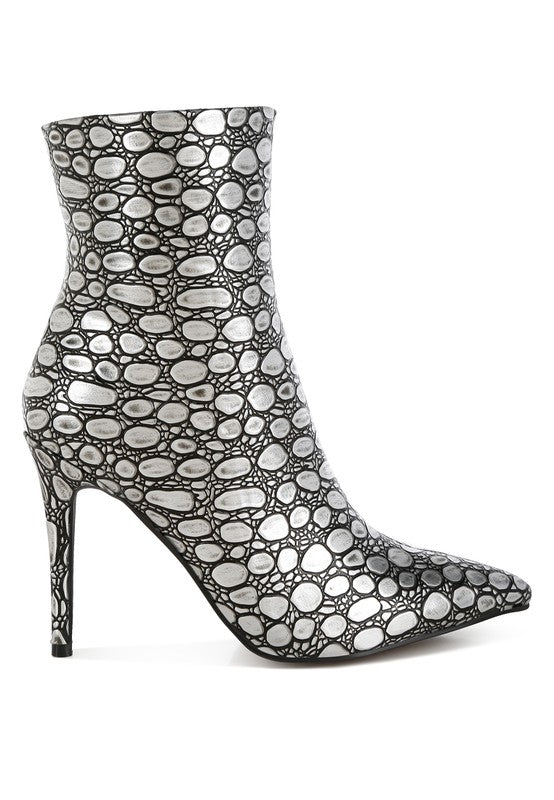 MOOLAH Embossed Stiletto Ankle Boots