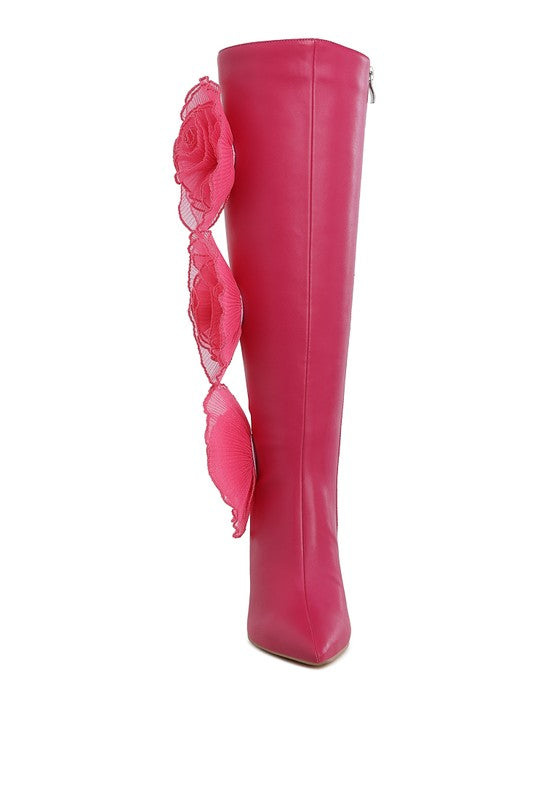 CHINKARA Sheer Big Rose Detail Long Boots