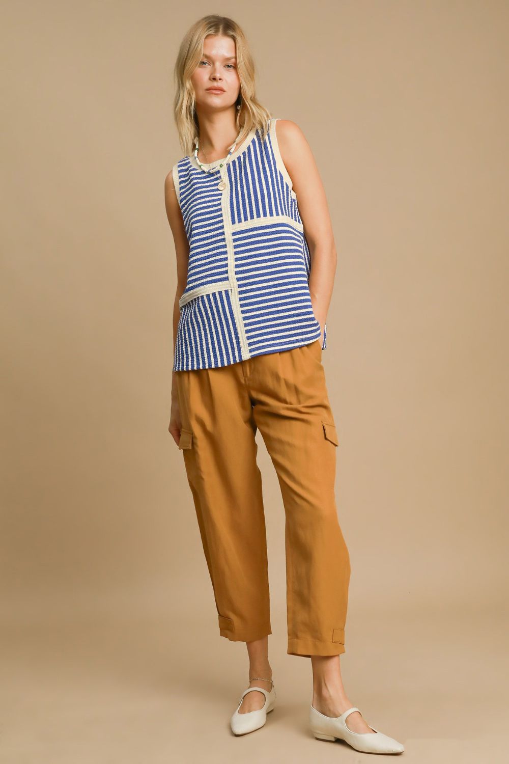 Umgee - Round Neck Texture Striped Tank