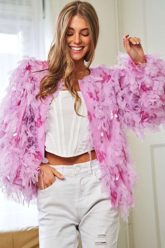 Davi & Dani Fluffy Tiered Ruffle Party Jacket