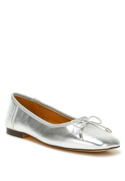 PRIMROSE Metallic Pleather Bow Tie Ballerinas