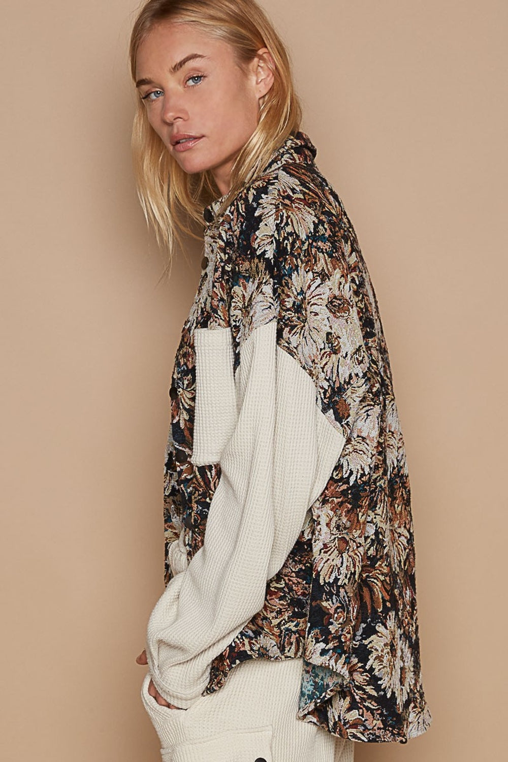 POL Floral Contrast Jacquard Shirt