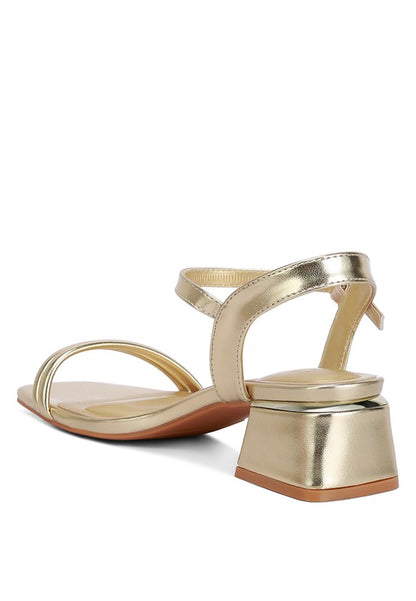 ZABOU Metallic Ankle Strap Low Block Heel Sandal