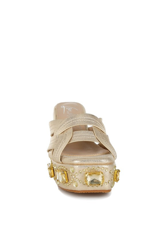 BLISTRONIC Chunky Diamante & Rhinestone Wedge Sandals