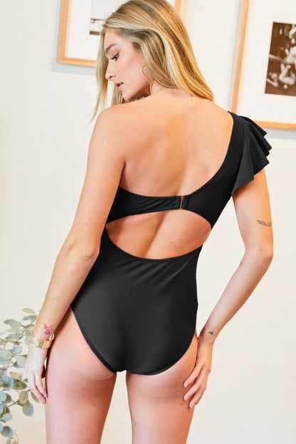 Davi & Dani - One Shoulder Solid Swimsuit