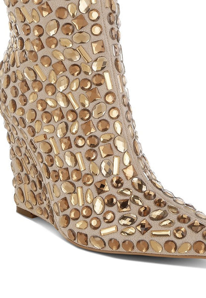 TREND TITAN Diamante Slim Wedge Heel Boots