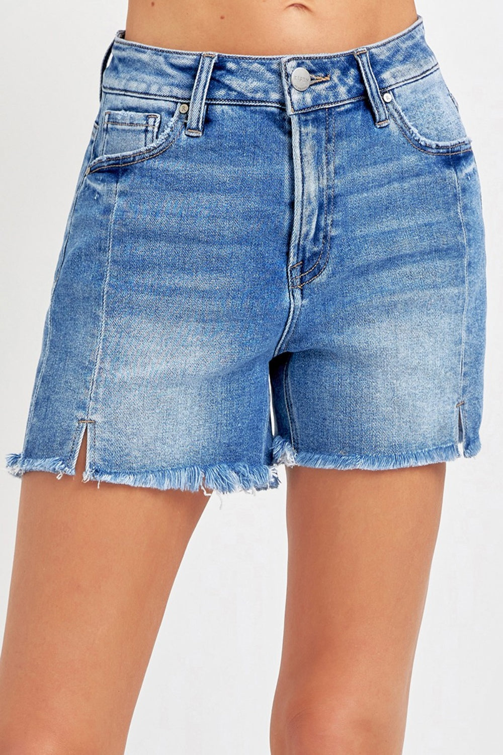 RISEN - Front Slit Raw Hem Denim Shorts