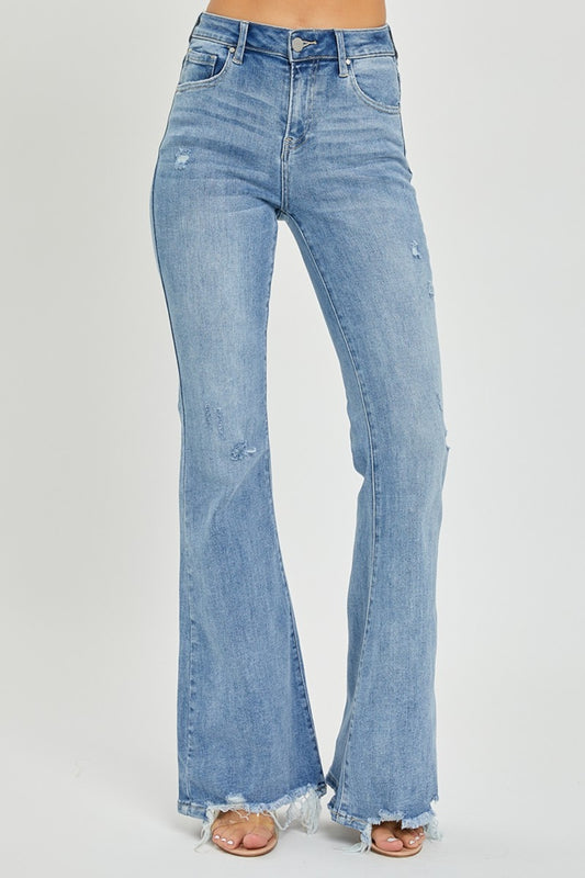 RISEN Full Size Frayed Hem Flare Jeans