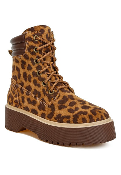 UJOLA High Ankle Leopard Print Suede Boots