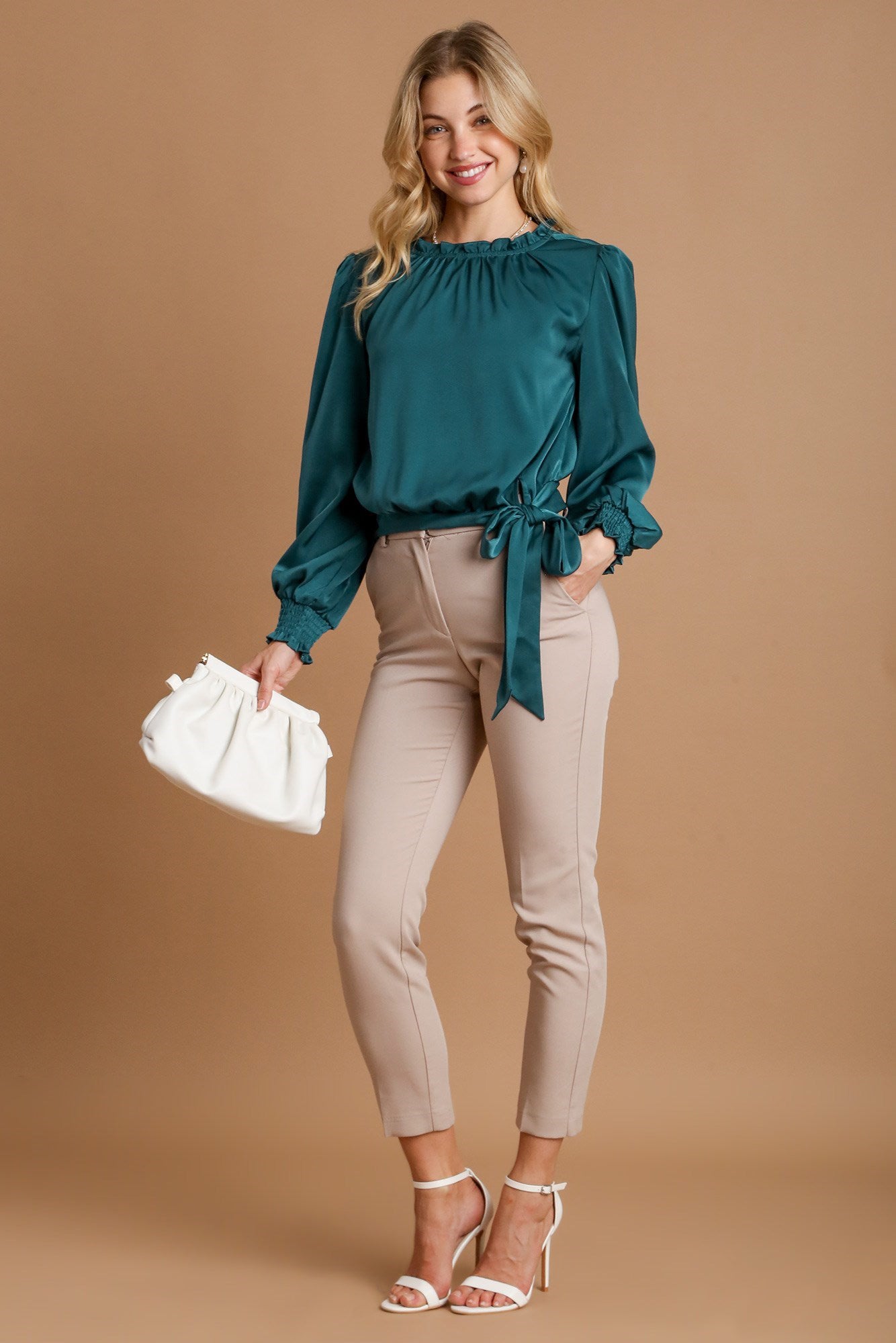 Umgee - Frill Tied Hem Long Sleeve Blouse