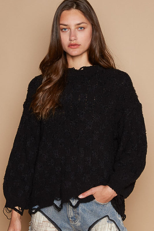 POL Distressed Edge Weaving Sweater