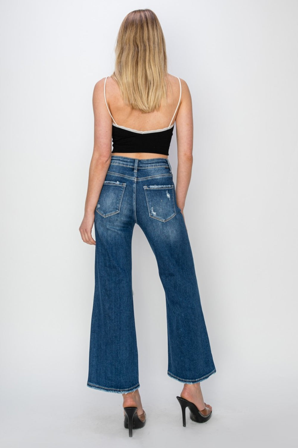 RISEN Full Size Patch Detailed Wide Leg Crop Jeans