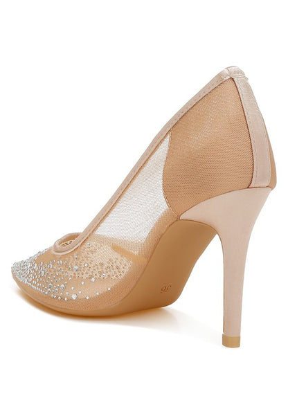 HIGH BALL Mesh Rhinestone Stiletto Pumps