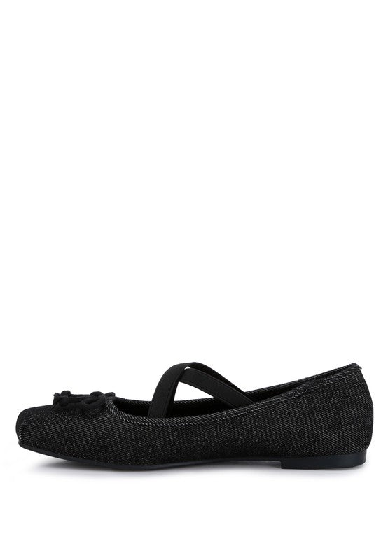 ARIMER Criss Cross Strap Denim Ballet Flats