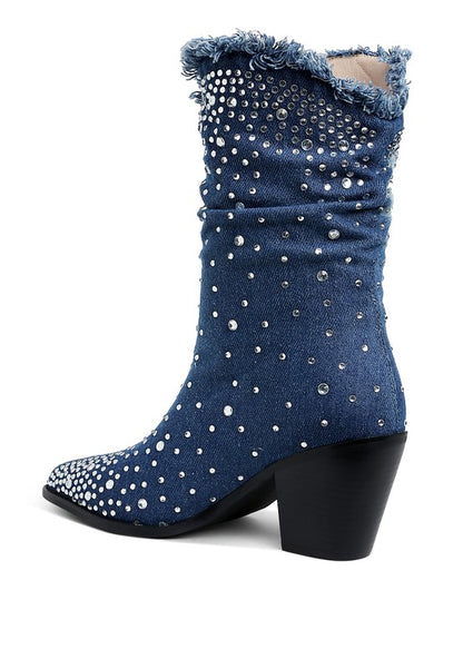 SAVANT Diamante & Rhinestones Denim Boots