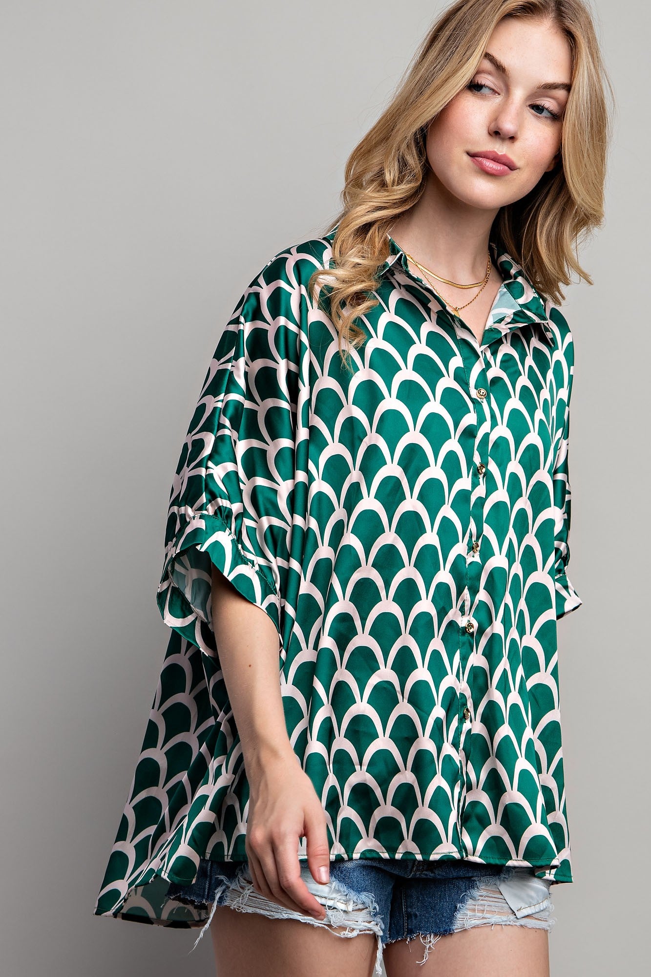 Sweet Generis - Satin Print Button Down Shirt