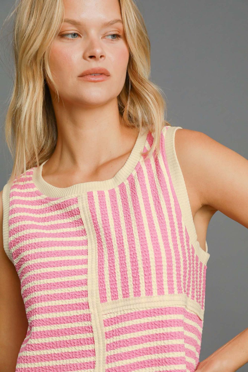 Umgee - Round Neck Texture Striped Tank