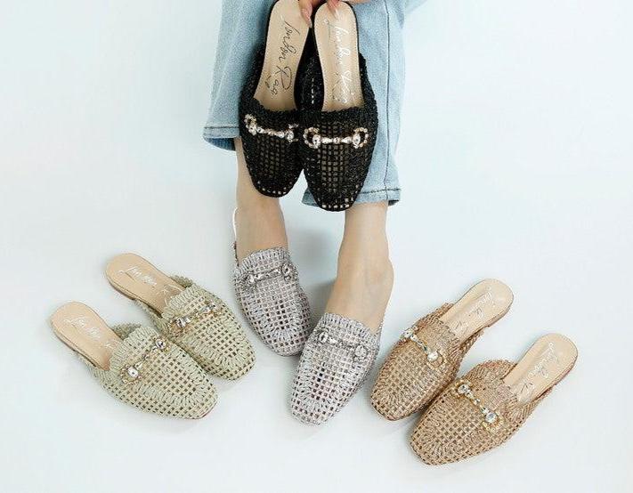 ROBOMA Metallic Woven Diamante Mules